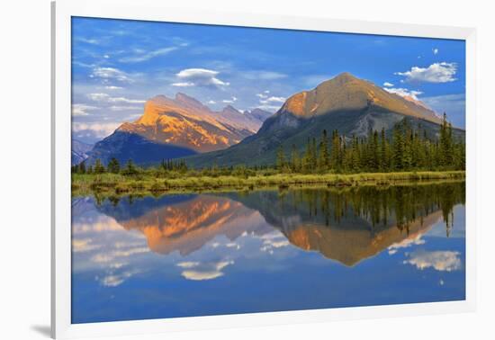 Canada, Alberta, Banff National Park. Mt. Rundle and Sulphur Mountain reflection in Vermillion Lake-Jaynes Gallery-Framed Photographic Print