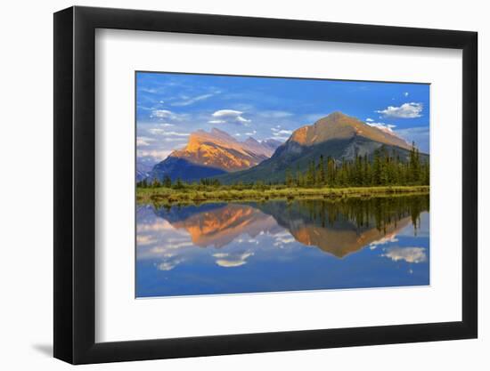 Canada, Alberta, Banff National Park. Mt. Rundle and Sulphur Mountain reflection in Vermillion Lake-Jaynes Gallery-Framed Photographic Print