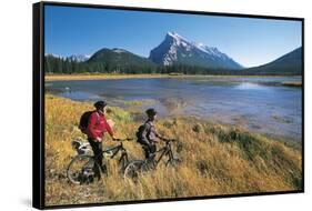 Canada, Alberta, Banff National Park, Vermilion Lake, Tourists with Bikes-null-Framed Stretched Canvas