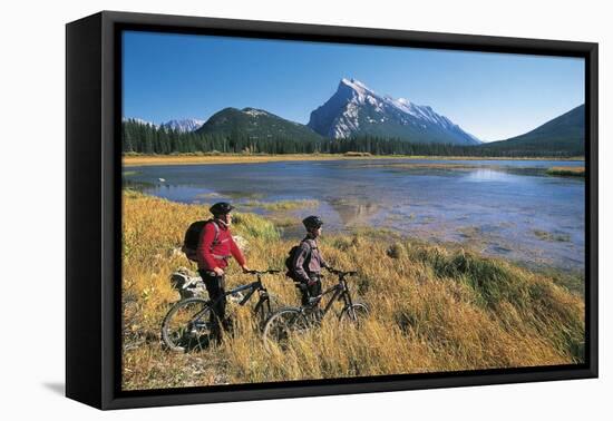 Canada, Alberta, Banff National Park, Vermilion Lake, Tourists with Bikes-null-Framed Stretched Canvas