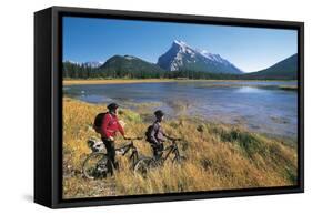 Canada, Alberta, Banff National Park, Vermilion Lake, Tourists with Bikes-null-Framed Stretched Canvas