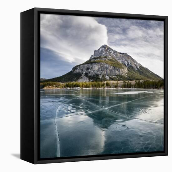 Canada, Alberta, Bow Valley Provincial Park. Frozen Barrier Lake and Mount Baldy-Ann Collins-Framed Stretched Canvas