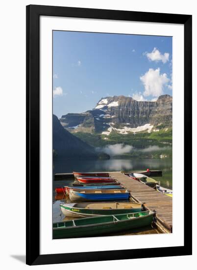 Canada, Alberta, Cameron Lake and Mount Custer with Dock and Canoes-Jamie & Judy Wild-Framed Photographic Print