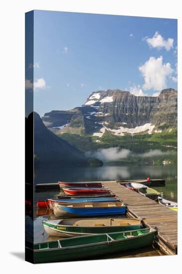 Canada, Alberta, Cameron Lake and Mount Custer with Dock and Canoes-Jamie & Judy Wild-Stretched Canvas