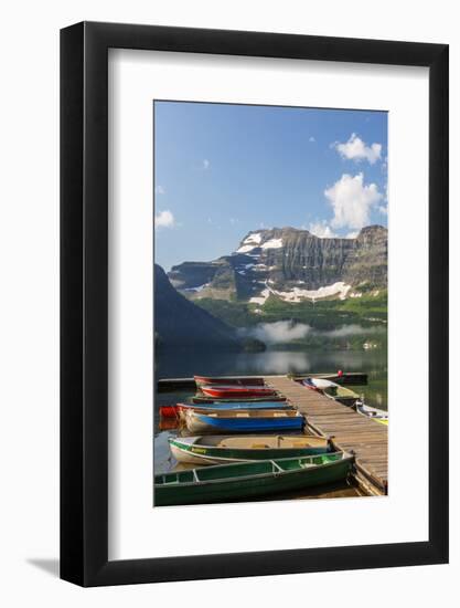 Canada, Alberta, Cameron Lake and Mount Custer with Dock and Canoes-Jamie & Judy Wild-Framed Photographic Print