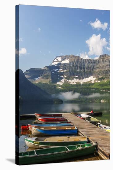 Canada, Alberta, Cameron Lake and Mount Custer with Dock and Canoes-Jamie & Judy Wild-Stretched Canvas
