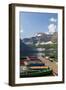 Canada, Alberta, Cameron Lake and Mount Custer with Dock and Canoes-Jamie & Judy Wild-Framed Photographic Print