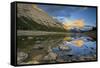 Canada, Alberta, Jasper National Park. Colin Range reflection in Medicine Lake at sunset.-Jaynes Gallery-Framed Stretched Canvas