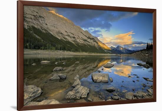 Canada, Alberta, Jasper National Park. Colin Range reflection in Medicine Lake at sunset.-Jaynes Gallery-Framed Photographic Print