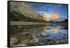 Canada, Alberta, Jasper National Park. Colin Range reflection in Medicine Lake at sunset.-Jaynes Gallery-Framed Stretched Canvas