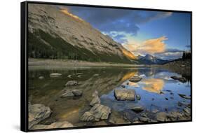 Canada, Alberta, Jasper National Park. Colin Range reflection in Medicine Lake at sunset.-Jaynes Gallery-Framed Stretched Canvas