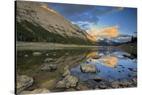 Canada, Alberta, Jasper National Park. Colin Range reflection in Medicine Lake at sunset.-Jaynes Gallery-Stretched Canvas