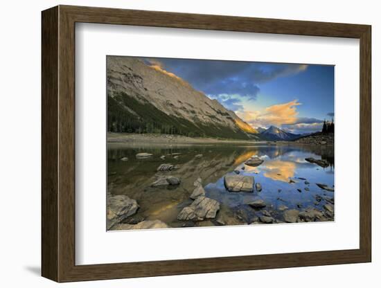 Canada, Alberta, Jasper National Park. Colin Range reflection in Medicine Lake at sunset.-Jaynes Gallery-Framed Photographic Print