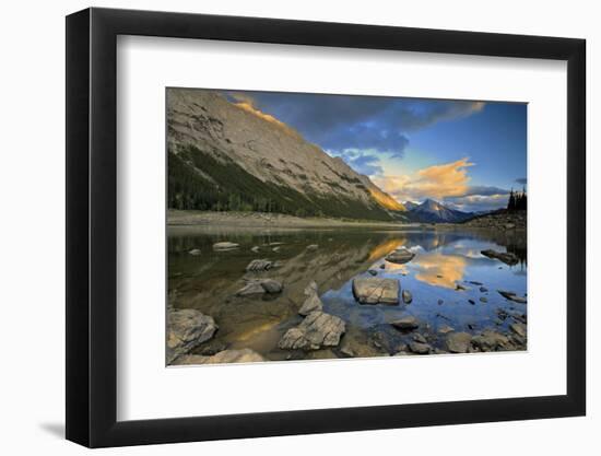 Canada, Alberta, Jasper National Park. Colin Range reflection in Medicine Lake at sunset.-Jaynes Gallery-Framed Photographic Print