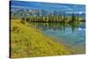 Canada, Alberta, Jasper National Park. Mountains and trees reflection in Talbot Lake.-Jaynes Gallery-Stretched Canvas