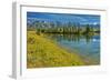 Canada, Alberta, Jasper National Park. Mountains and trees reflection in Talbot Lake.-Jaynes Gallery-Framed Photographic Print