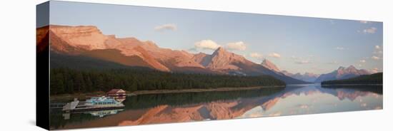 Canada, Alberta, Jasper NP. Panorama of Maligne Lake at sunset.-Don Paulson-Stretched Canvas