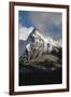 Canada, Alberta. Leah Peak, with snow and clouds, Maligne Lake, Jasper National Park.-Judith Zimmerman-Framed Photographic Print