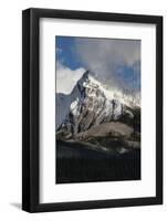 Canada, Alberta. Leah Peak, with snow and clouds, Maligne Lake, Jasper National Park.-Judith Zimmerman-Framed Photographic Print