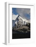 Canada, Alberta. Leah Peak, with snow and clouds, Maligne Lake, Jasper National Park.-Judith Zimmerman-Framed Photographic Print