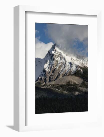 Canada, Alberta. Leah Peak, with snow and clouds, Maligne Lake, Jasper National Park.-Judith Zimmerman-Framed Photographic Print