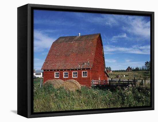 Canada, Alberta, Red Barn-Mike Grandmaison-Framed Stretched Canvas