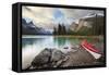 Canada, Alberta. Sea Kayak at Spirit Island, Maligne Lake, Jasper-Gary Luhm-Framed Stretched Canvas