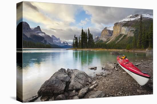 Canada, Alberta. Sea Kayak at Spirit Island, Maligne Lake, Jasper-Gary Luhm-Stretched Canvas