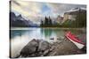 Canada, Alberta. Sea Kayak at Spirit Island, Maligne Lake, Jasper-Gary Luhm-Stretched Canvas