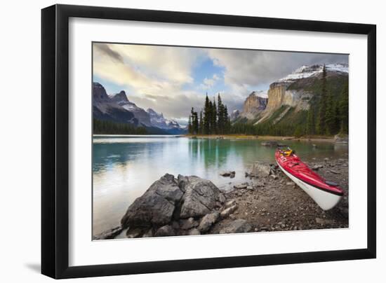 Canada, Alberta. Sea Kayak at Spirit Island, Maligne Lake, Jasper-Gary Luhm-Framed Photographic Print