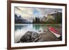 Canada, Alberta. Sea Kayak at Spirit Island, Maligne Lake, Jasper-Gary Luhm-Framed Photographic Print