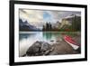 Canada, Alberta. Sea Kayak at Spirit Island, Maligne Lake, Jasper-Gary Luhm-Framed Photographic Print