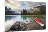 Canada, Alberta. Sea Kayak at Spirit Island, Maligne Lake, Jasper-Gary Luhm-Mounted Photographic Print