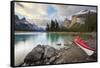 Canada, Alberta. Sea Kayak at Spirit Island, Maligne Lake, Jasper-Gary Luhm-Framed Stretched Canvas