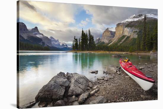 Canada, Alberta. Sea Kayak at Spirit Island, Maligne Lake, Jasper-Gary Luhm-Stretched Canvas