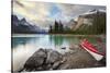 Canada, Alberta. Sea Kayak at Spirit Island, Maligne Lake, Jasper-Gary Luhm-Stretched Canvas