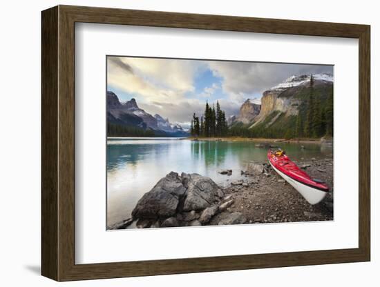 Canada, Alberta. Sea Kayak at Spirit Island, Maligne Lake, Jasper-Gary Luhm-Framed Photographic Print