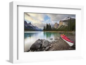 Canada, Alberta. Sea Kayak at Spirit Island, Maligne Lake, Jasper-Gary Luhm-Framed Photographic Print