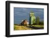 Canada, Alberta, Sexsmith. Grain elevators and train on railroad tracks.-Jaynes Gallery-Framed Photographic Print