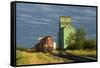 Canada, Alberta, Sexsmith. Grain elevators and train on railroad tracks.-Jaynes Gallery-Framed Stretched Canvas