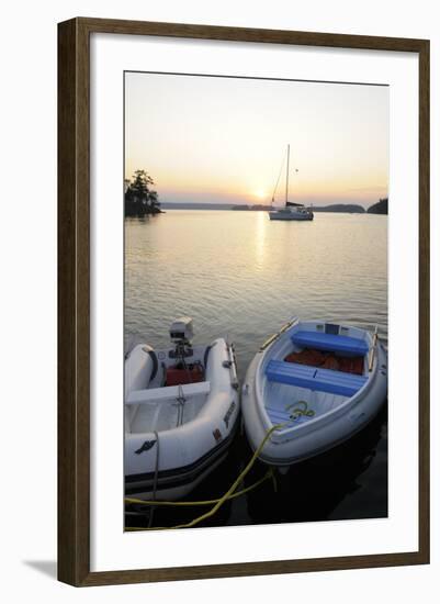 Canada, B.C., Gulf Islands, Wallace Island. Two Dinghy's at Sunset-Kevin Oke-Framed Photographic Print