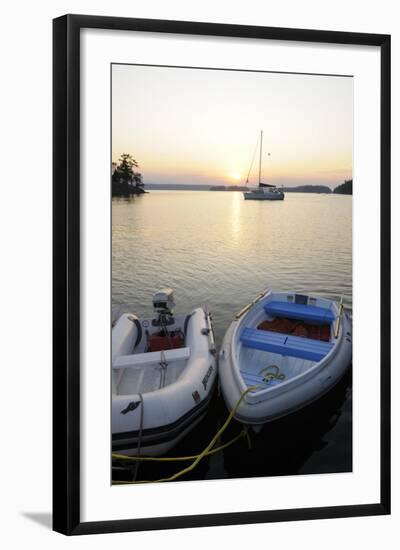 Canada, B.C., Gulf Islands, Wallace Island. Two Dinghy's at Sunset-Kevin Oke-Framed Photographic Print