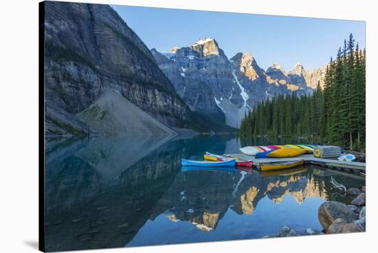 Canada, Banff NP, Valley of the Ten Peaks, Moraine Lake, Canoe Dock-Jamie & Judy Wild-Stretched Canvas