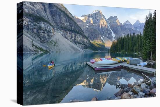 Canada, Banff NP, Valley of the Ten Peaks, Moraine Lake, Canoe Dock-Jamie & Judy Wild-Stretched Canvas