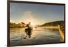 Canada, British Columbia. A kayaker paddles in morning mist on a Canadian lake.-Gary Luhm-Framed Photographic Print