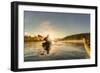 Canada, British Columbia. A kayaker paddles in morning mist on a Canadian lake.-Gary Luhm-Framed Photographic Print