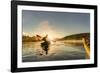 Canada, British Columbia. A kayaker paddles in morning mist on a Canadian lake.-Gary Luhm-Framed Photographic Print