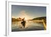 Canada, British Columbia. A kayaker paddles in morning mist on a Canadian lake.-Gary Luhm-Framed Photographic Print