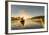 Canada, British Columbia. A kayaker paddles in morning mist on a Canadian lake.-Gary Luhm-Framed Photographic Print