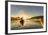 Canada, British Columbia. A kayaker paddles in morning mist on a Canadian lake.-Gary Luhm-Framed Photographic Print